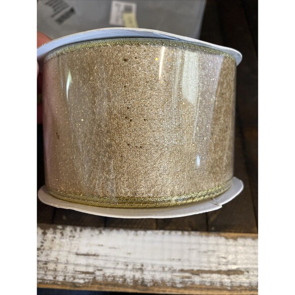 Glitter Gold Wired Ribbon 2.5 In X 10 Yards Ribbon With Metallic Edge Gift - Picture 1 of 4